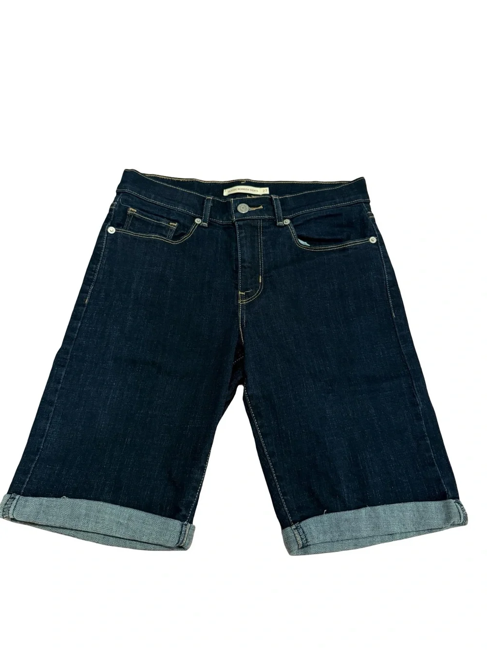 Levi’s Classic Bermuda Denim Shorts Women’s 27 Dark Wash Cuffed Long Jean Shorts